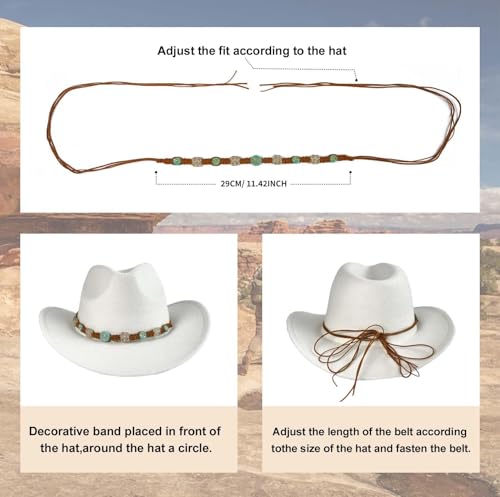 Image of Cowboy Hat Bands for Men Women, Leather Hatbands Belt for Cowboy /Western /Fedora /Cowgirl Hats