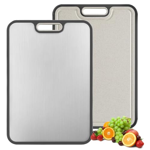 Titan Schneidebrett 2-in-1: Hygienisches Küchenbrett (Titan & PP) Nie wieder Schimmel Kratzfestes Cutting Board Titanium mit Saftrille Messerfreundliche Metallplatte Leicht & Spülmaschinenfest
