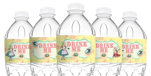 POP parties Alice in Wonderland Bottle Wraps - 20 Alice Water Bottle Labels - Made in the USA