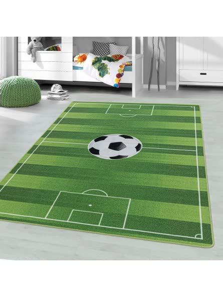 Puresimo Kurzflor Kinderteppich Spielteppich Kinderzimmer Teppich Fussball Stadion Grün - Größe...
