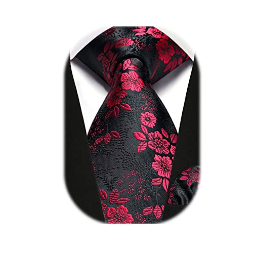 Image of HISDERN Men Floral Ties Woven Classic 3.4 inch Necktie Set Formal Tie Pocket Square for Wedding with Handkerchief Gift Box