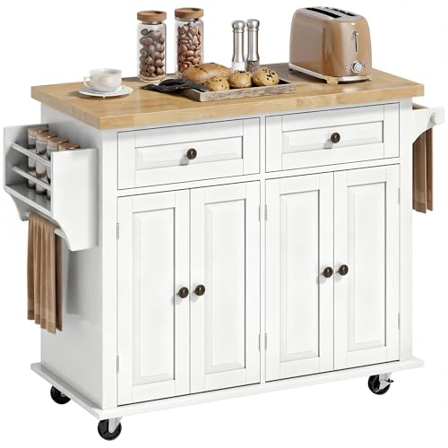 HOMCOM Kitchen Island Cart with Rubber Wood Top,...