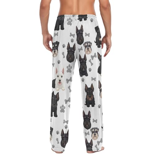 Schnauzer Dogs Pajama Pants Black White Puppy Men's Pajama Bottoms Lounge Sleepwear PJs Casual Lightweight Sleep Pants M2