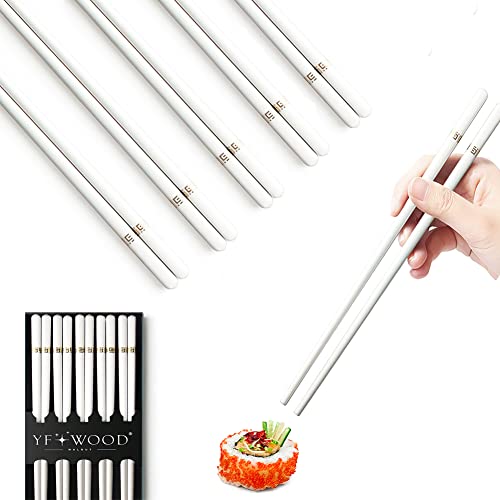 Palillos de cerámica, 5 pares de palillos chinos clásicos reutilizables y duraderos, reutilizables de cerámica premium aptos para lavavajillas, sushi, pasta y platos chinos (hilo dorado) Cover