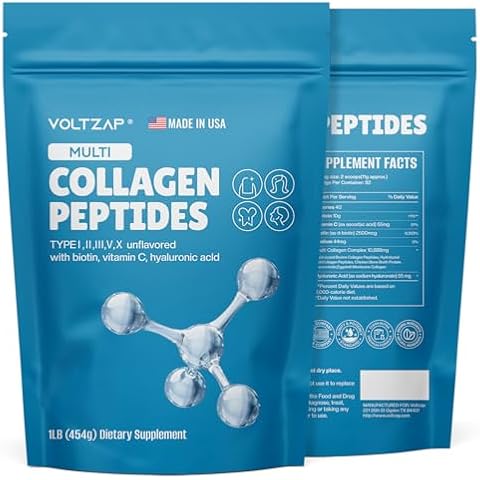 VOLTZAP Multi Collagen Peptides Powder, Type I,II,III,V,X, Biotin & Vitamin C, Natural Supplement for Healthy Skin, Hair, Nails, Joints - Unflavored Cover
