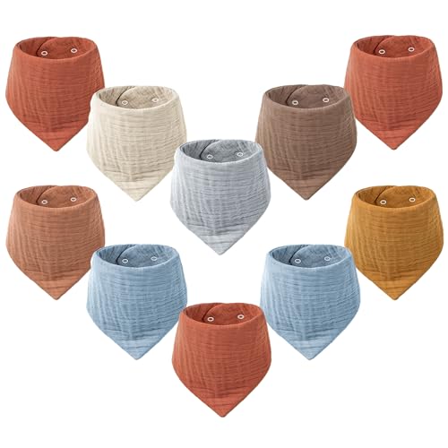 Image of Konssy Muslin Baby Bibs 10 Pack Baby Bandana Drool Bibs 100% Cotton for Unisex Boys Girls,10 Solid Colors Set for Teething Drooling