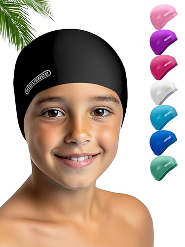 KIDVERSE Badekappe Kinder wasserdicht - Schwimmhaube Kinder mit Anti-Rutsch-Noppen - Badekappen für Schwimmer mit UV Schutz - Schwimmhaube Mädchen - Reißfeste Badehauben in verschiedenen Größen