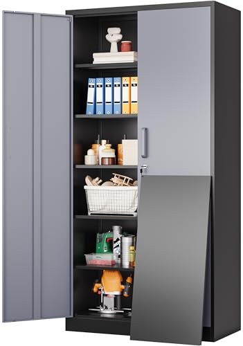 Image of SISESOL Wide & Deep Metal Storage Cabinet with 5 Adjustable Shelf,72 inch Tall Garage Storage Cabinet with Lock,Metal Cabinets with Locking Doors,Lockable Steel Cabinets for Home,Office,Garage Locker