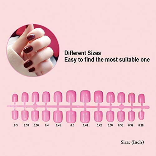 120Pcs Short Fake Nails Colorful Acrylic Full Cover Nails Press on Short Natural False Nails 5 Colors