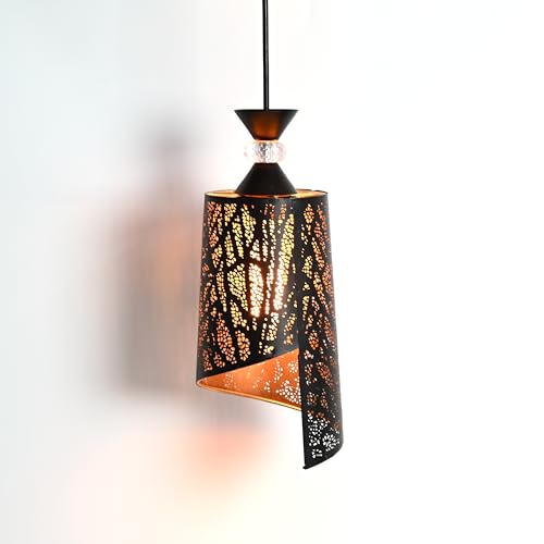 Image of Groeien Pack of 2 | Black Finish Metal Crystal Hanging Pendant Ceiling Lamp Fixture | Chandelier for Home, Indoor, Outdoor,Living Room, Bedroom(Bulb not Included) (Sprial Bloom, 2)