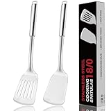 HEAVY DUTY - The metal spatula weights 136 grams and offers a wider handle for better grip. Beveled edge design on spatula helps it get in the under of food easily. TIPS - Not suitable for non-stick pans. This spatula set is made of 18/0 stainless st...