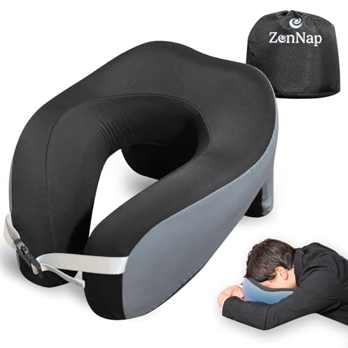 【現役医師監修】 昼寝 枕 うつ伏せ 仮眠 快適 まくら デスク オフィス リラックス 低反発 ネック ピロー 腕が痺れない 収納袋 付き ZenNap (ブラック)