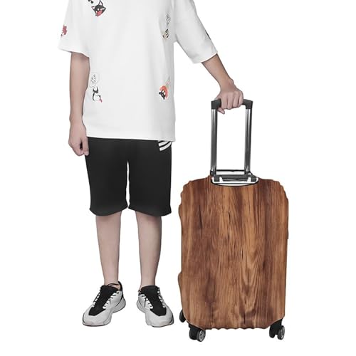 Travel Luggage Cover Elastic Suitcase Protector Anti-Scratch Washable Brown Wood Grain Luggage Sleeve Tsa Approved Carry on Covers Baggage Cover Fits 18-32 Inch Luggages 7
