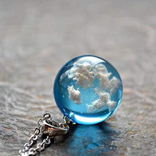KESYOO Céu Azul Nuvem Colar de Resina Resina Transparente Bola Redonda Lágrima Lua Pingente de Colar