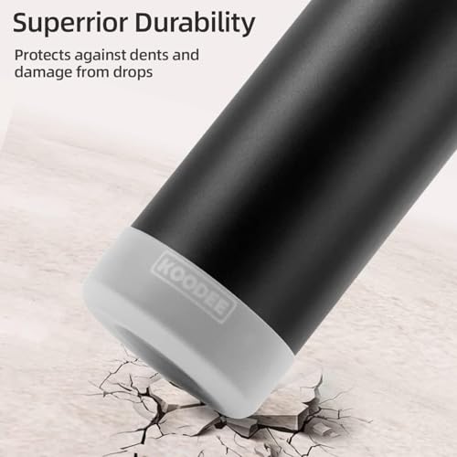Image of Koodee 32 oz Water Bottle with Wide Handle Straw Lid, Vacuum Insulated 18 /8 Stainless Steel Wide Mouth Flask (Black)