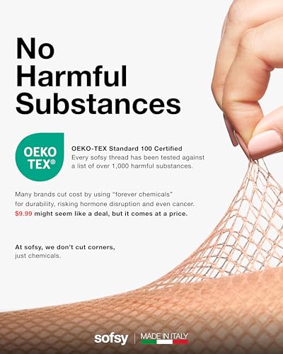 Image of sofsy Italian-Made Soft Fishnet Stockings for Women | 10-Year Hosiery Craftsmanship, Soft Dual Silicone Lace Top, Thigh Highs, Small Grid, Dig-Free, Stretchy