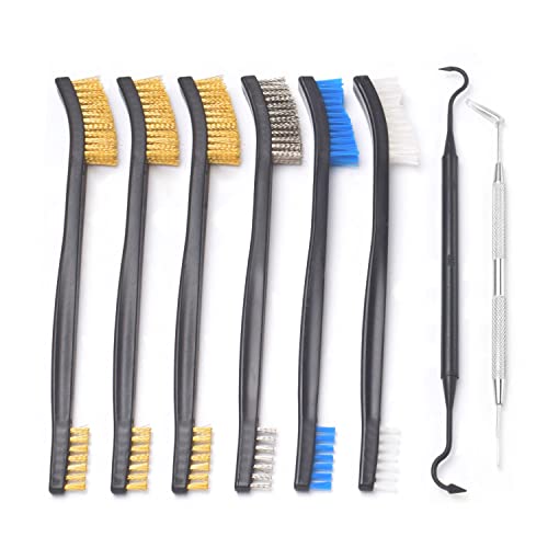 Image of Small Wire Brush Set - Brass /Stainless Steel /Nylon Brushes for Cleaning Rust Removal, Dirt, Paint Scrubbing Wire Brush Set Double-Ended Cleaning Pick (8 Pieces)