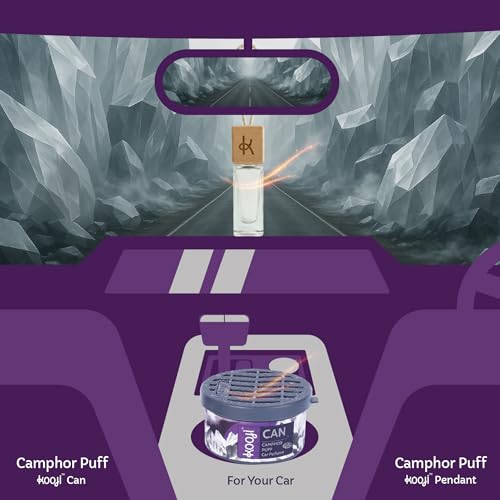 Image of Kooji Can Car Perfume + 5ml Car Hanging Perfume Pendant (Free) - Camphor Puff Scent - Long-Lasting, Alcohol-Free, Oud & Saffron Oriental Fragrance - For Car, Home, or Office Use - Lasts Up to 60 Days