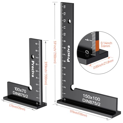 Schlosserwinkel Set, Preciva 2 Stück 90° Anschlagwinkel Zimmermannswinkel mit Messskala(cm) für Präzise Arbeiten im Metallbau und Werkstatt, Größe 100 x 70mm und 150 x 100mm – Bild 3