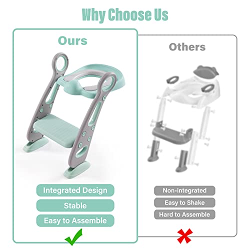 Potty Training Seat With Step Stool Ladder, Foldable Toddler Potty Training Toilet With Anti-Slip Ladder For Boys Girls, Comfortable Potty Chairs For Kids Baby, Height Adjustable And Portable, Green #TOP2