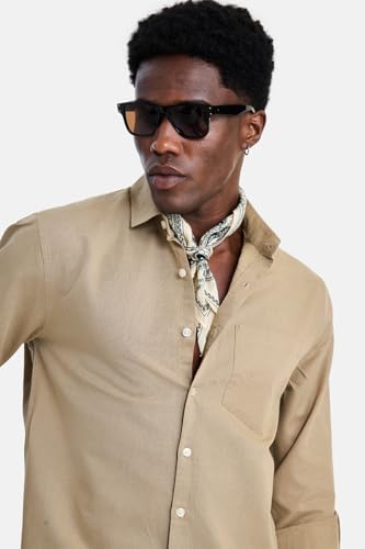 Image of SNITCH Men Casual Shirt | Regular Fit Full Sleeve Spread Collar Solid Pattern | Breathable Cotton Linen Blend & Lightweight Fabric for Summer, Vacation & Smart Casual Wear