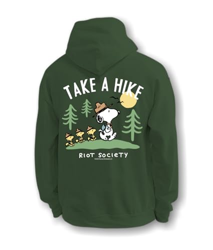 Riot Society Peanuts Snoopy Take a Hike Womens Hoodie - Forest Green Large