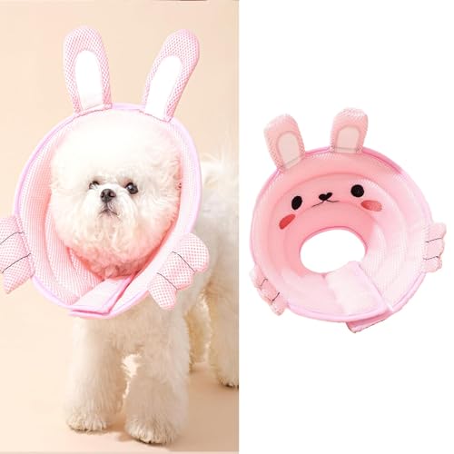 Image of MANON ROSA Cat Cone E-Collar: Soft After Surgery Elizabethan Collar Adjustable Cute Animal Design for Dogs Cats Puppies Kittens Rabbits Bunnies Prevents Licking (Rabbit,L)