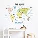 onetoze Graz Design - Adhesivo decorativo para pared, diseño de mapamundi y animales, 118 x 159 cm