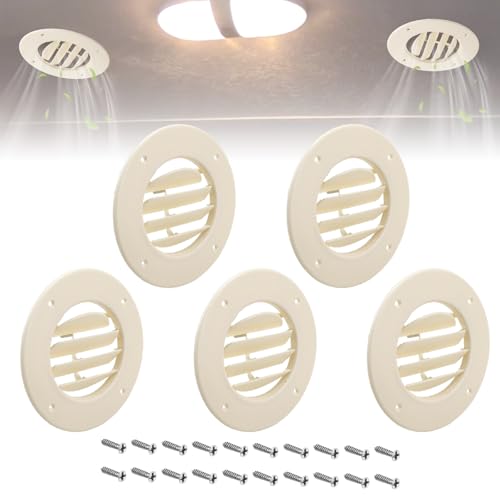 RULLINE 5 Pack 6.5 RV Ceiling Vent Covers, White AC Vent Cover Replacement with Rotatable Slats, Fits 4-5-8 Ducts for Camper, Trailer, and Motorhome