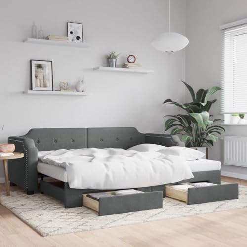 Yunovire Sofá cama extensible gris oscuro, 80 x 200 cm, funda de tela, con 2 cajones, marco de metal y madera resistente, sofá cama versátil para habitación de invitados, mueble moderno