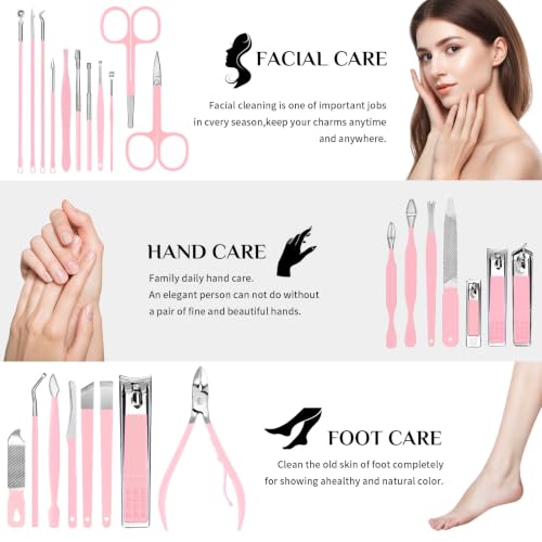 Image of MINKINH 26-Piece Manicure Set for Women, Pink At-Home Nail Care Kit