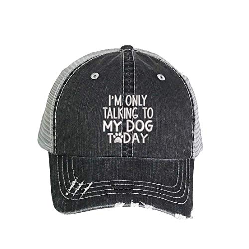 I'm Only Talking to My Dog Today Distressed Trucker Hat - Embroidered Trucker Baseball Hat (Black)