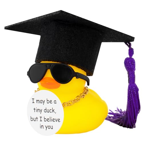 Image of wonuu Graduation Rubber Duck Car Ornament, Cool Car Dashboard Decorations, Funny Car Accessories for Graduation Gift, Purple