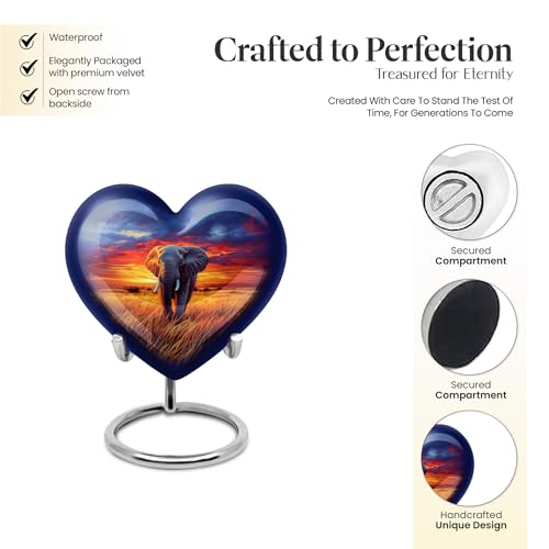 Image of Elephant Urn Keepsake Cremation Urn for Human Ashes Adult Man 3 Inch 2 Qty | Small Funeral Urns for Human Ashes Adult Women Memorial Urns