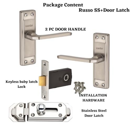 Image of SARDAR Russo 5 inch SS Iron Bathroom Door Handle Set With Keyless Baby Latch-Tower Bolt /Push To Close Latch (With Door Latch),Multicolor