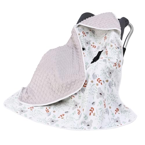 Miracle Baby Car Seat Blanket for Babies Lightweight Cotton Swaddle Blanket with 3/5-Point Harness Soft Minky Dot Wrap for Infant Boy Girl 35 x 35