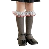 RSHuiOUXX Calf Socks Teen Girls Lace Ruffle Leg Warmer Long Stockings Breathable Fashion Socks for 3-13 Years