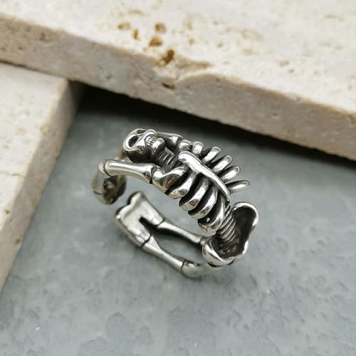 Skull Rings, Skeleton Rings, Gothic, Punk Fashion Halloween, Biker Rings for Men, Vintage Rings with Adjustable Size, Black and Silver Color Open Rings for Women/Men4