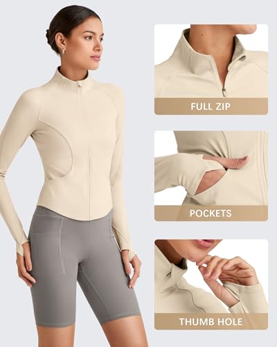 G4Free Workout Jackets for Woman BareFeel Cropped Zip Up Athletic Running Jacket Slim Fit Yoga Tops with Thumb Holes3