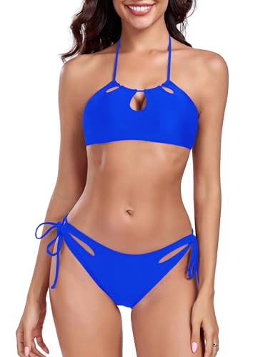 Women's Cutout Halter String Bikini Sets Low Waisted Swimsuit Tie Side Two Piece Bathing Suits