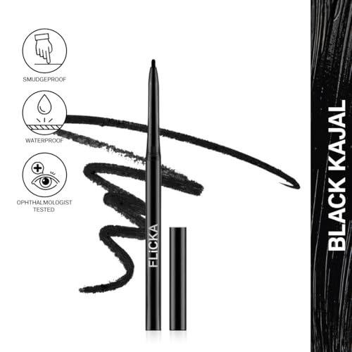 Image of FLiCKA Breathtaking Eyes Twist Kajal Waterproof, Smudge Proof, Longlasting, Dermatologically approved, Intense Colour, Black, 0.30g