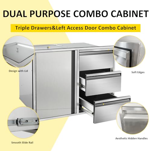 Sgolan SX199 Outdoor Kitchen Door Drawer Combo Cabinet 28 Inch W X 22 Inch H X 19.5 Inch D Stainless Steel Built-In Triple Drawers&Left Access Door Combo Cabinet thumb #3
