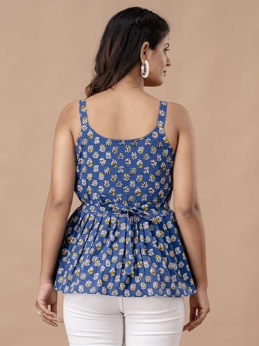 Image of feranoid Women Cotton Printed Sleeveless Strap Peplum Top