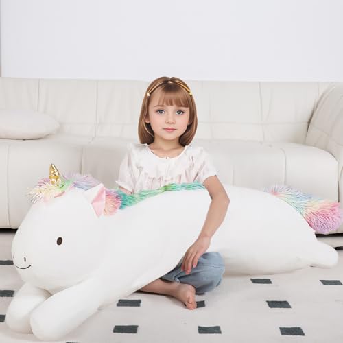 MMguai 40inch Jumbo Unicorn Plush Stuffed Animal, Giant Rainbow Unicorn Long Body Pillow Plush Toy, Large Stuffed Unicorns Soft Plushie Gift for Kids Boy Girl, Birthday