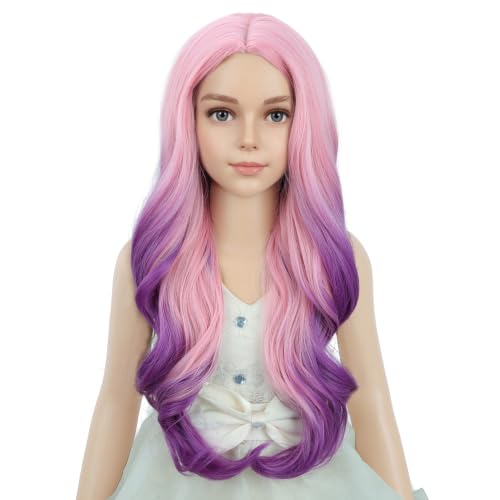 Image of PATTNIUM Purple Ombre Wig Long Curly Wigs Girls Purple Middle Part Heat Resistant Synthetic Wigs with Wig Cap