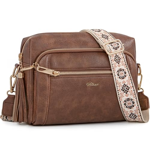 Image of Small Leather Crossbody Bags for Women Anti theft Purses and Handbag Shoulder Hangbag with Wide Strap Tassel