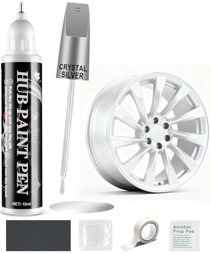 Amiss Crystal Sliver Rim Repair Kit, Wheel Paint and Rim Paint Touch Up Pen for Curb Rash, Universal Alloy Wheel Scratch Repair for Scratches and Scuffs, Car Accessories (Crystal Sliver)