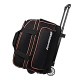 2 Ball Bowling Bag with Wheel,900D Oxford Waterproof PU,Dual Roller Bowling Bag with Sturdy Frame,Large Shoe Compartment Fits Up to Men’s 16,Rolling Bowling Tote, Handle Extends to 39.5' (Black)