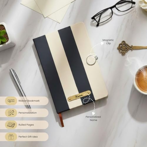 Image of Giftana 3 in 1 Personalized Diary with Pen and Keychain Gift Set for Men & Women, Leather Hardcover Diary, Customized Notebooks Diaries for Office, Employee Welcome Kit, Corporate Gifts for Employees (Black)