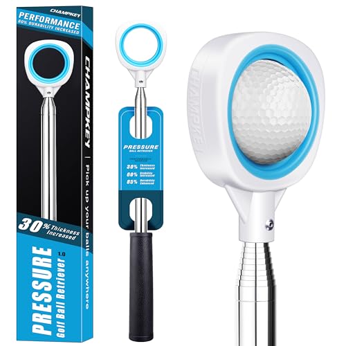 CHAMPKEY Golf Ball Retriever Single-Sided - Durable Stainless Steel Shaft with Non-Slip Grip | Golf Accessory for Water Hazards & Course Rough | Select from 9Ft/12Ft/14.5Ft/16.3Ft Lengths (Blue 9Ft)